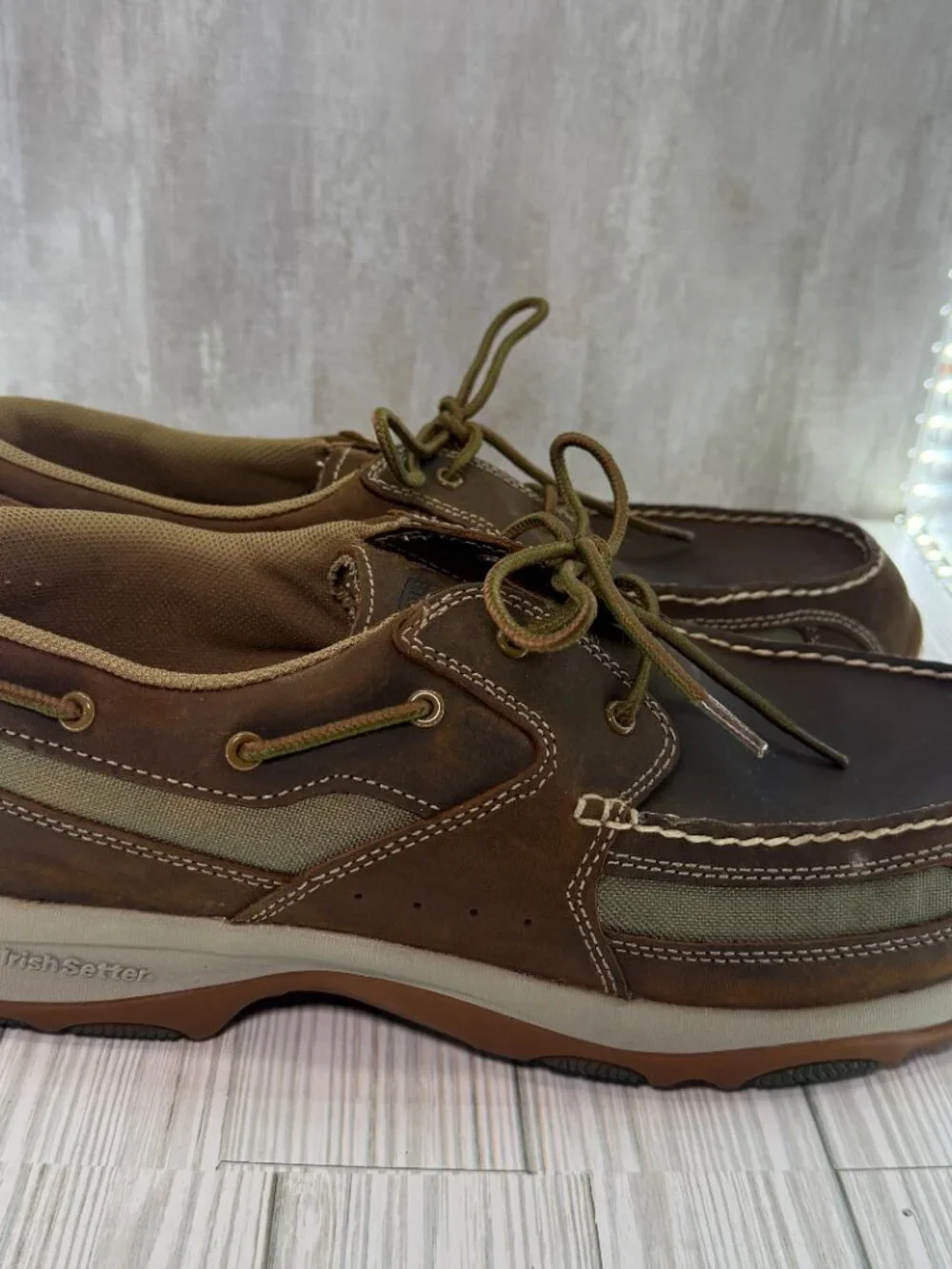 Irish Setter 3819 Boat Shoes Men's 14 Brown Leather Slip Resistant Casual Oxford